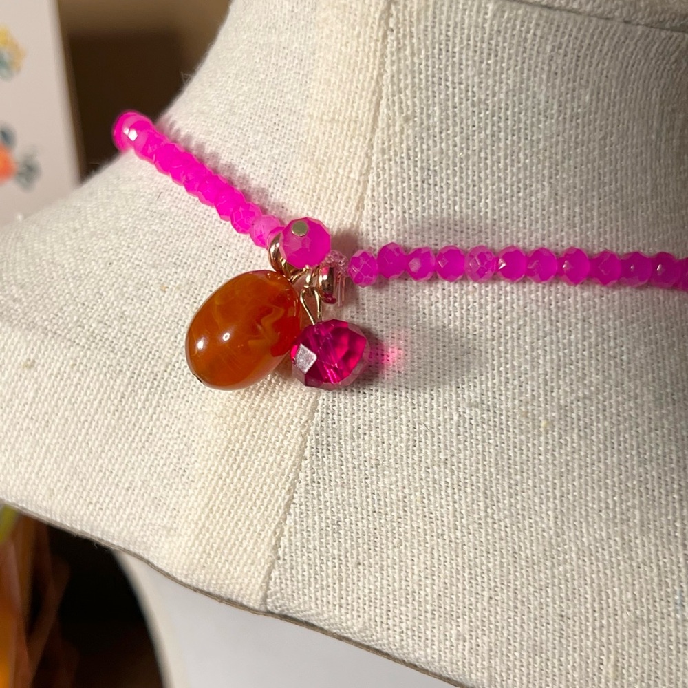 Hot Pink Glass Beaded Artisan Necklace w/ pendant (& matching bracelet) - Picture 4 of 5